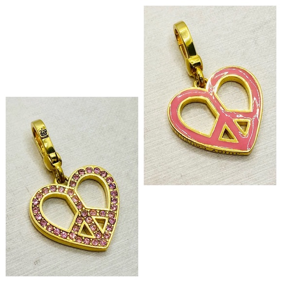 NWT Vintage Juicy Couture Pink Enamel & Pink Pavé Heart Peace Sign Charm - Picture 1 of 13